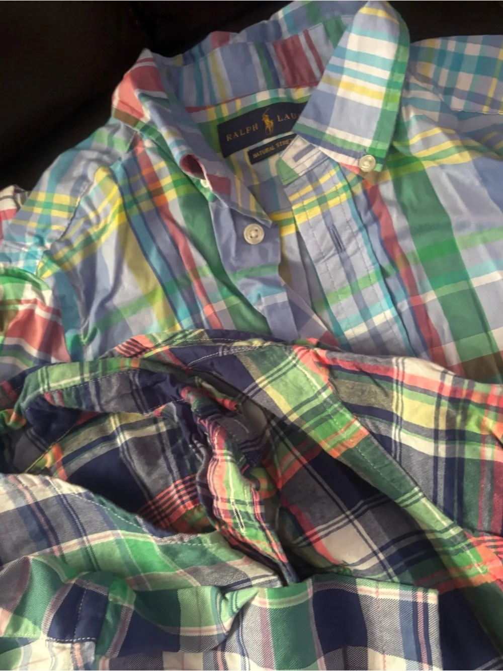 Lot of 4 Ralph Lauren Multicolor Plaid Cotton Button-Down Shirts — $60